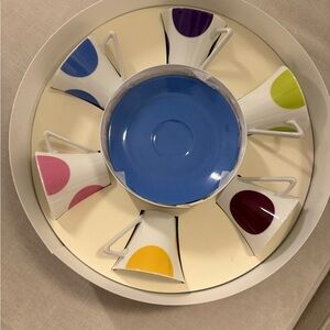 Philippe Deshoulieres Color Dots Demitasse Cups Saucers, Limoges France - NWT